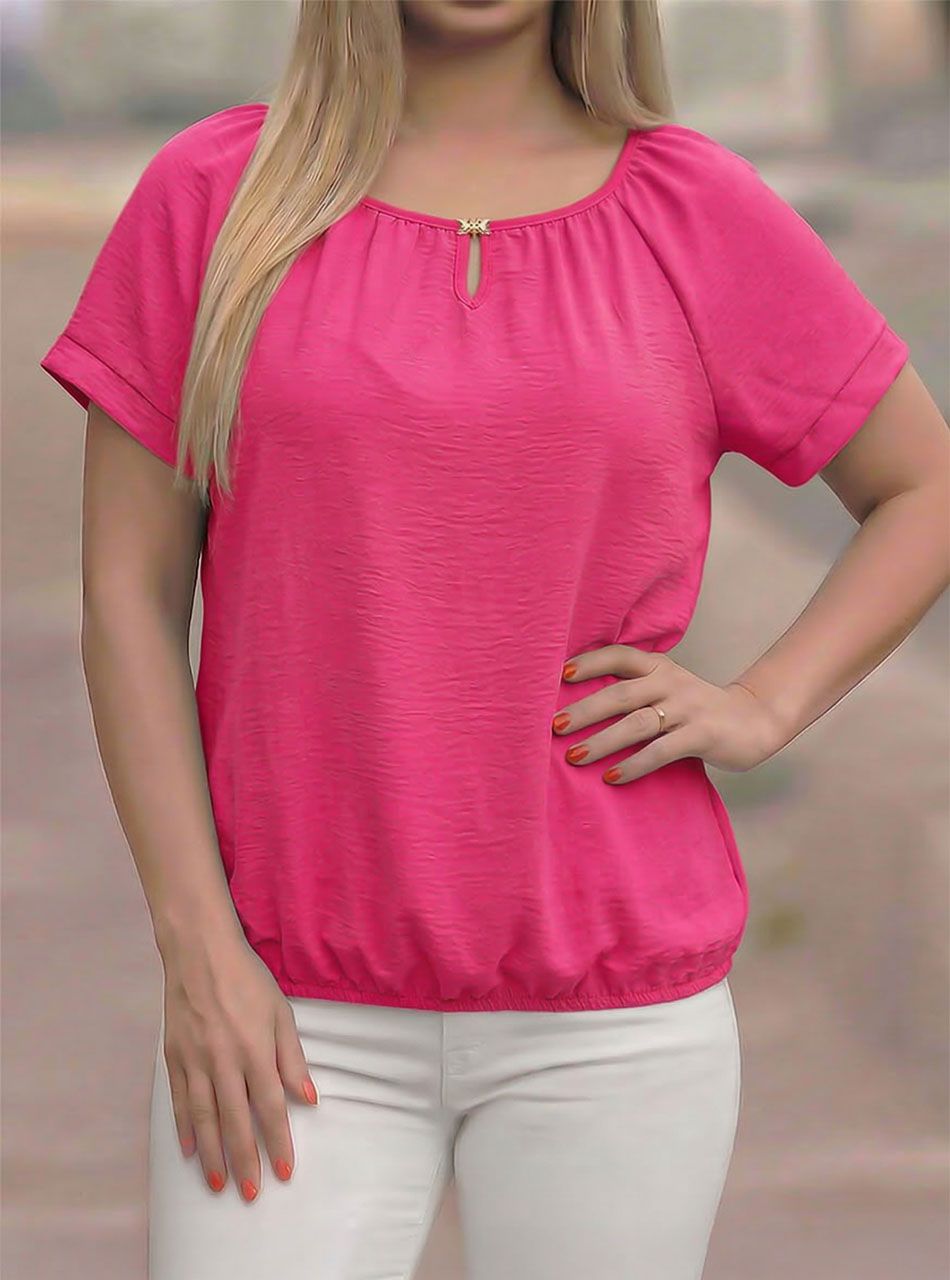 Hailey felgombolható ujjú, gumis aljú felső (pink)