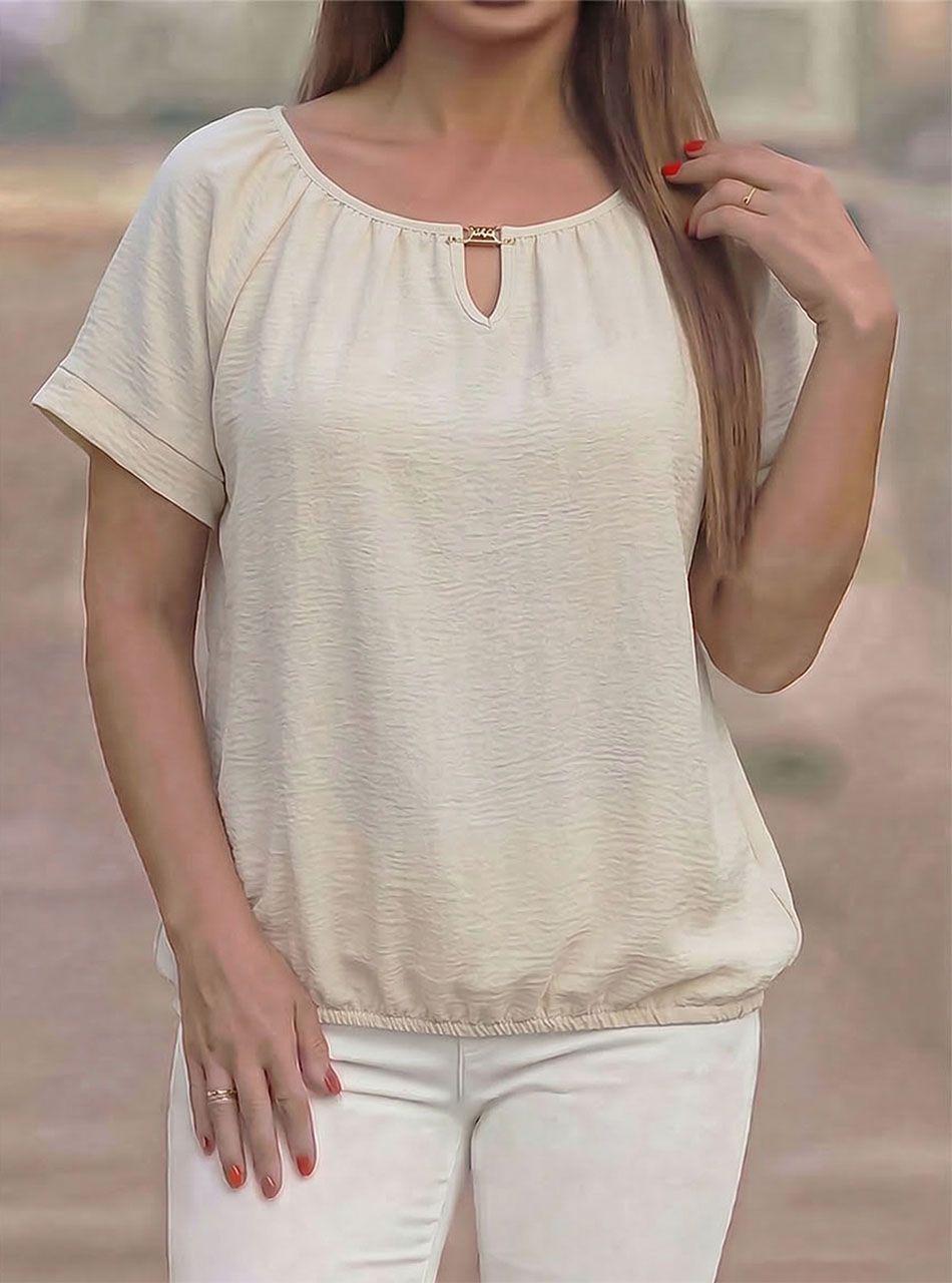 Hailey felgombolható ujjú, gumis aljú felső (bézs)