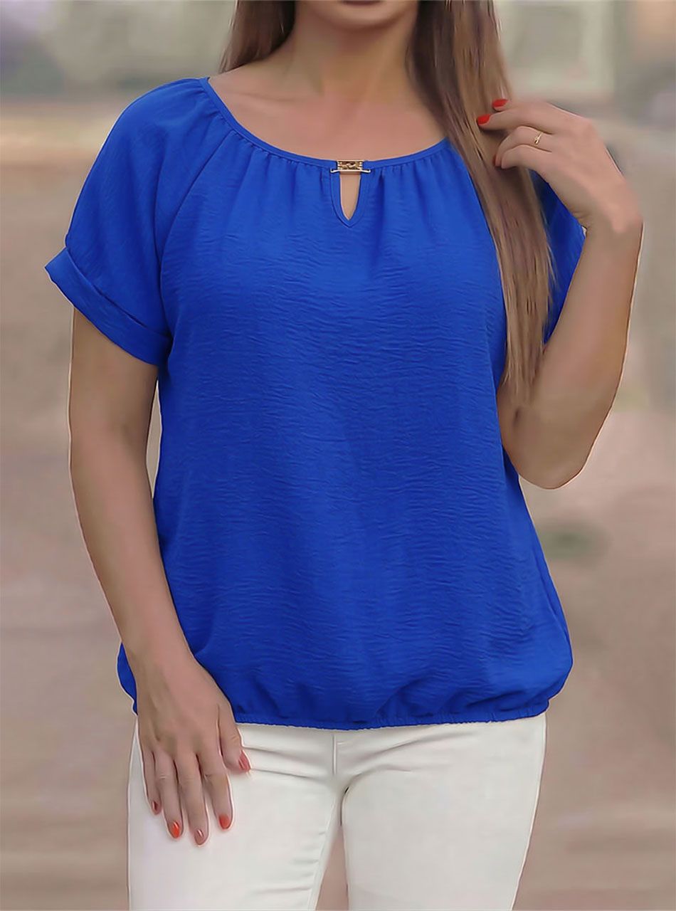 Hailey felgombolható ujjú, gumis aljú felső (királykék)