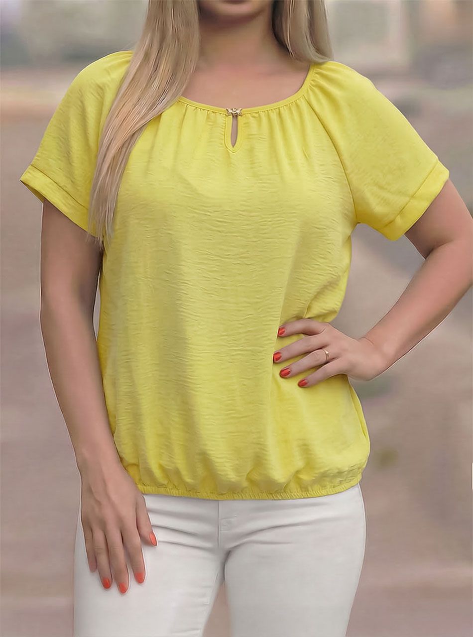 Hailey felgombolható ujjú, gumis aljú felső (sárga)