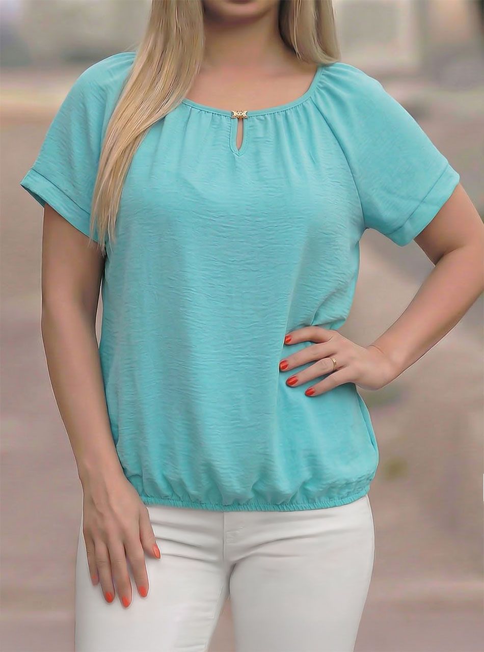 Hailey felgombolható ujjú, gumis aljú felső (menta)