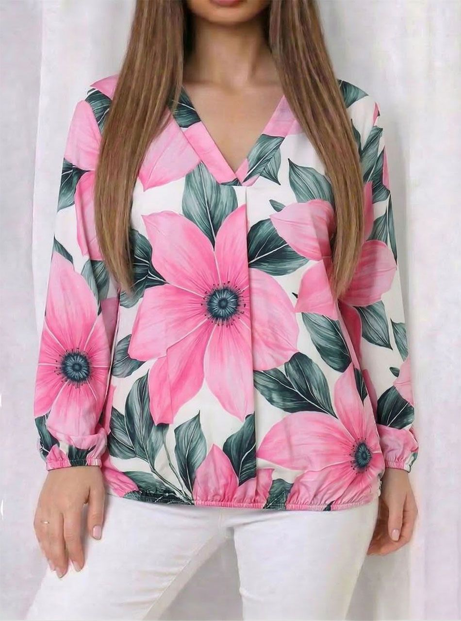 Alján, ujján gumírozott, V kivágású mintás felső I.