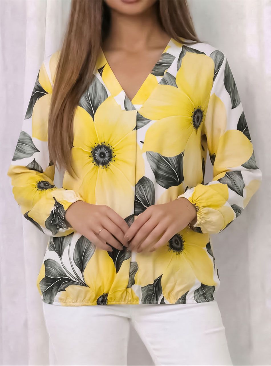 Alján, ujján gumírozott, V kivágású mintás felső II.