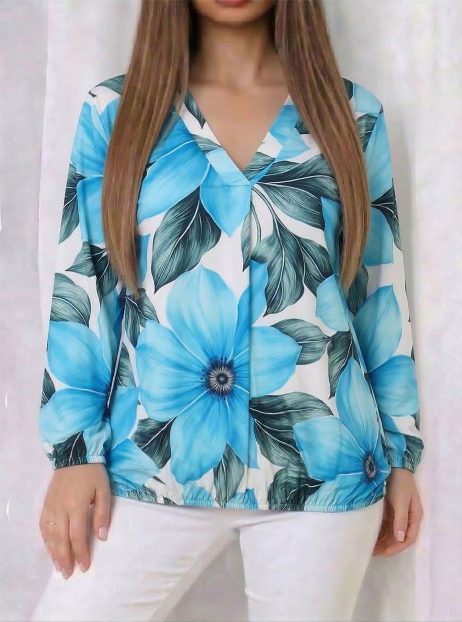 Alján, ujján gumírozott, V kivágású mintás felső III.