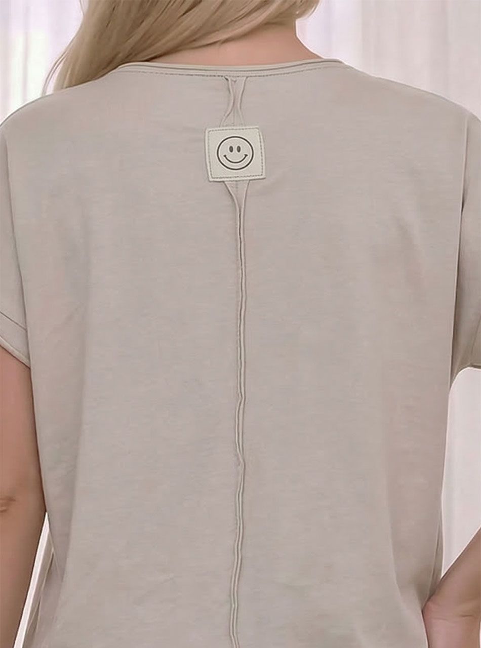 3D virág mintás, V nyakú felső (bézs)