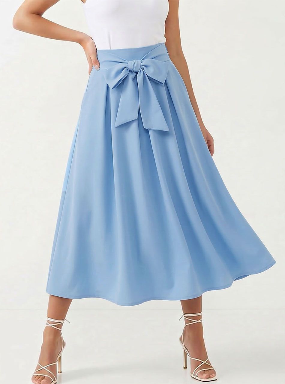 Megan, zsebes egyszínű szoknya (világoskék)