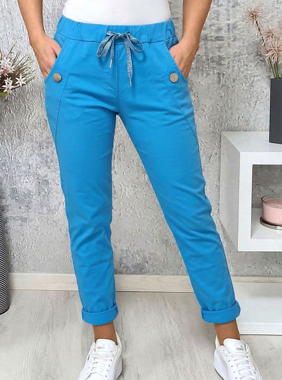 Gombdíszes, zsebes nadrág (türkizkék)