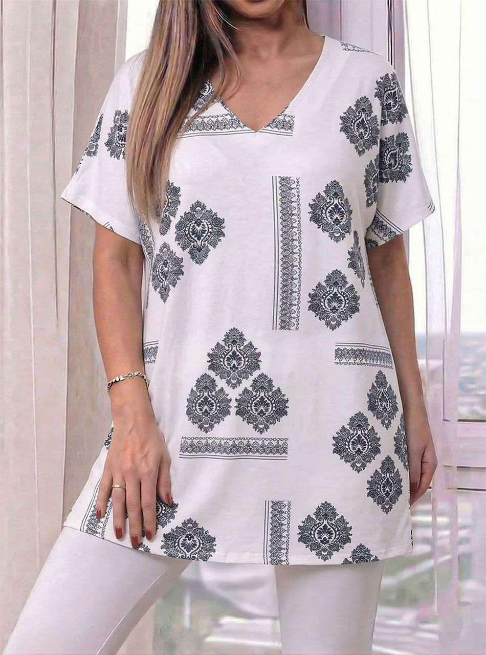 Hátul kötős, mintás tunika V.