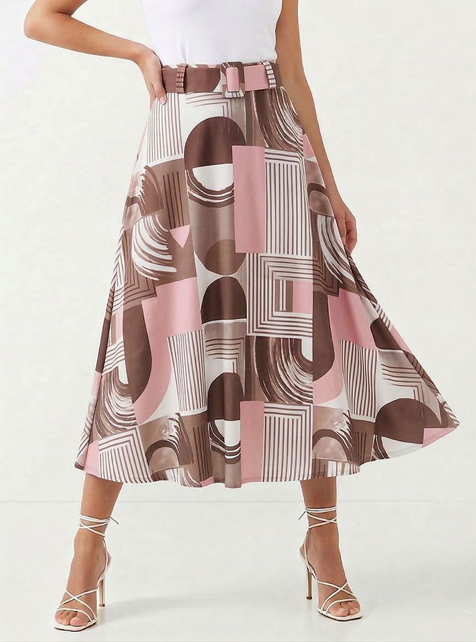 Bethany, mintás zsebes szoknya övvel (púder)