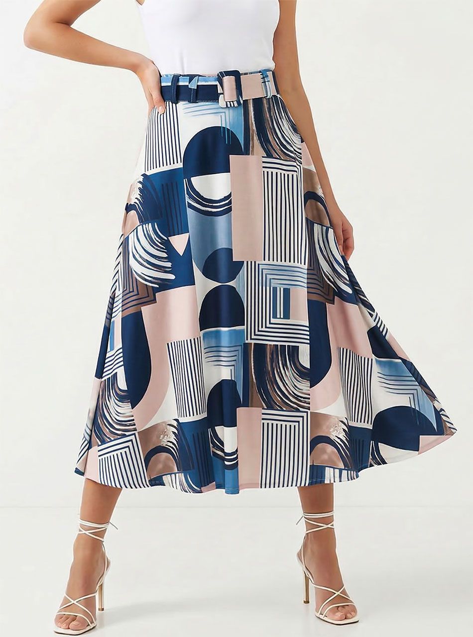 Bethany, mintás zsebes szoknya övvel (kék)