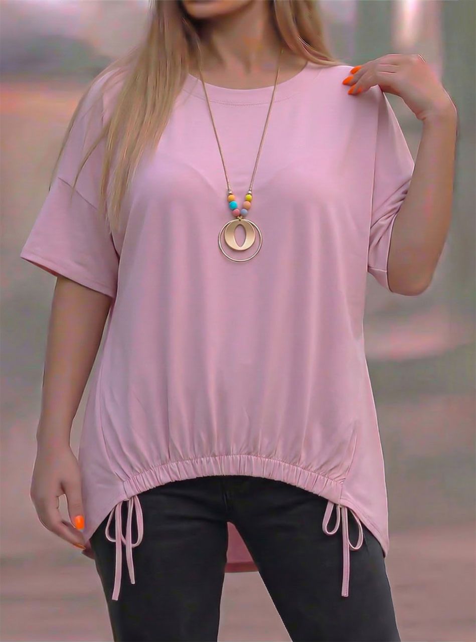 Elöl gumis, kétoldalt köthető nyakláncos felső (rózsaszín)