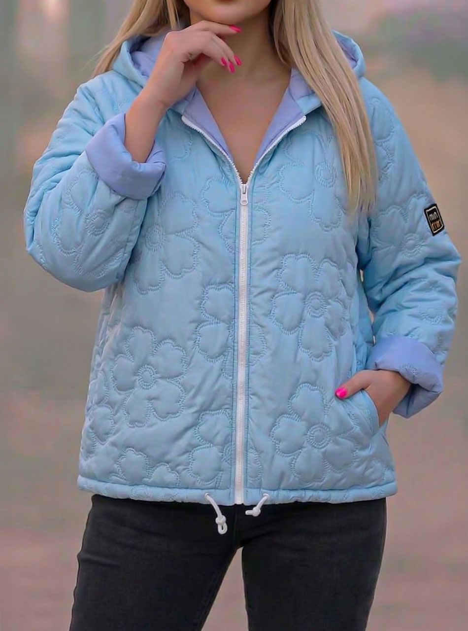 Virág mintás, kapucnis átmeneti kabát (világoskék)