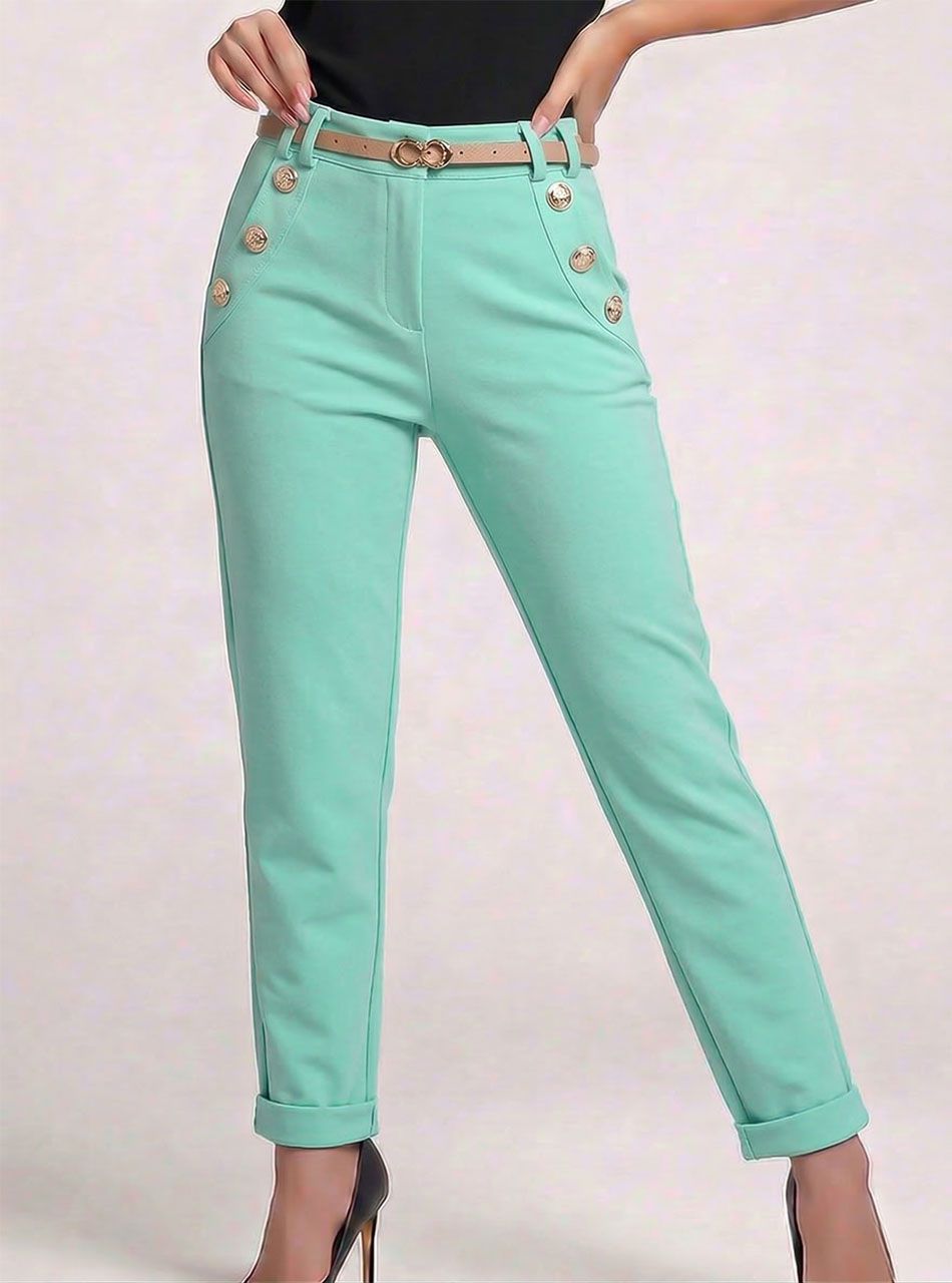 Díszgombos, díszzsebes nadrág övvel (világoszöld)