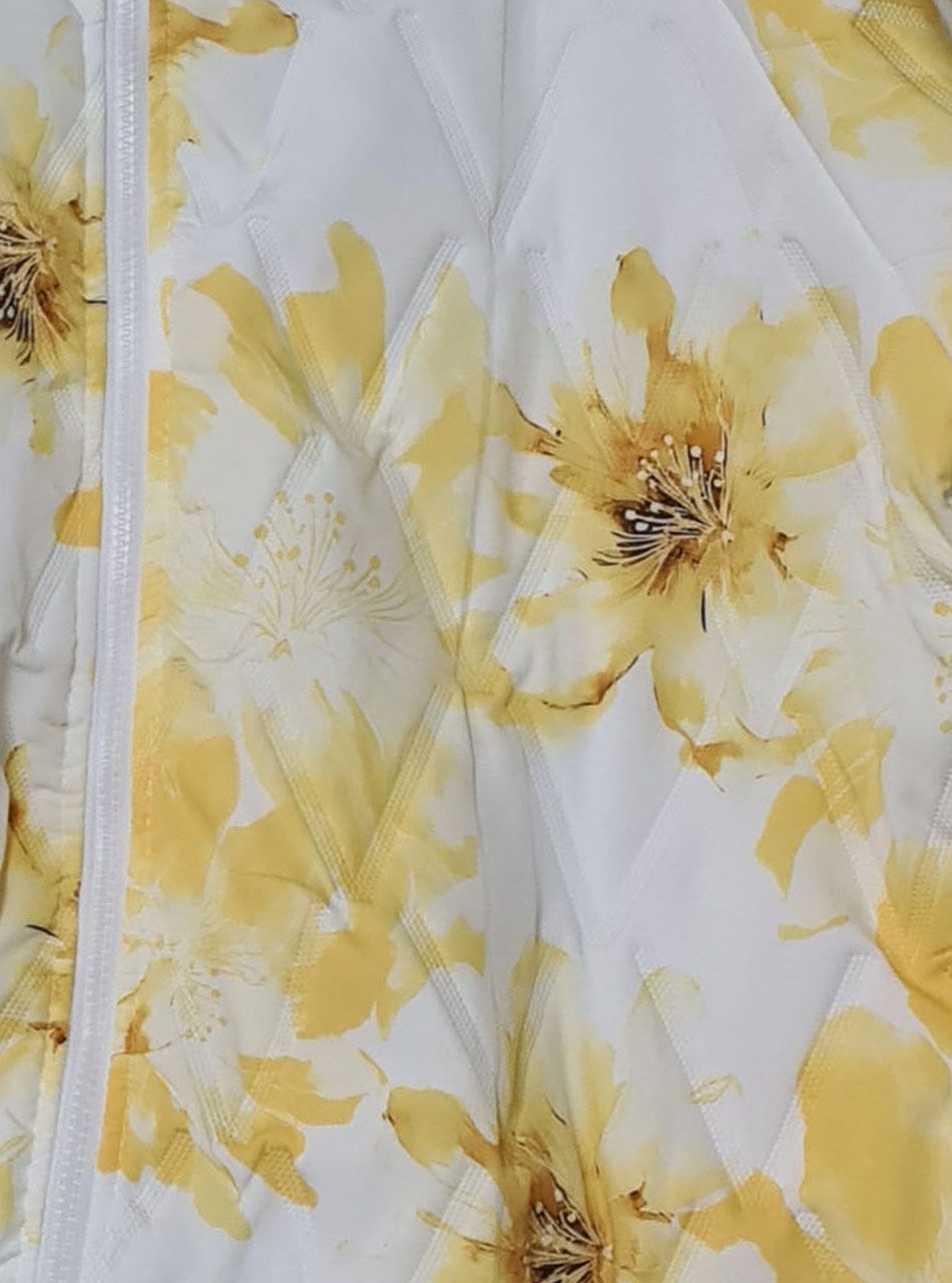 Virág mintás-kapucnis, zsebes kabát (sárga)