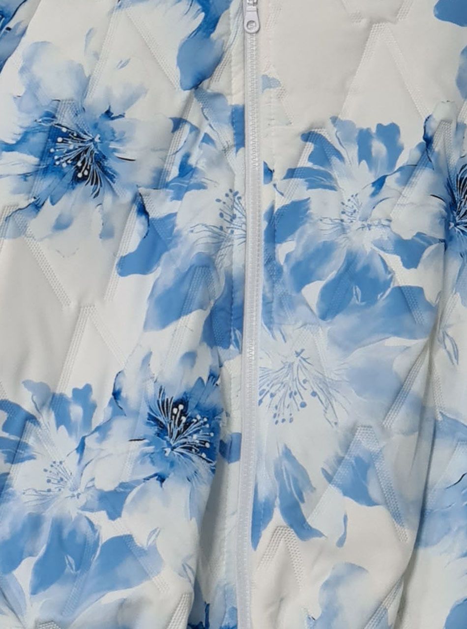 Virág mintás-kapucnis, zsebes kabát (világoskék)