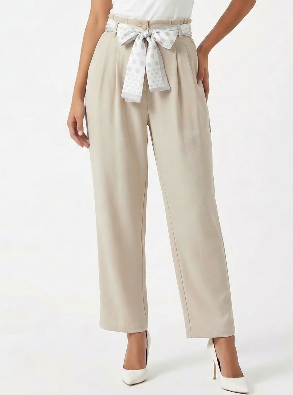 Mintás megkötős, zsebes nadrág (bézs)