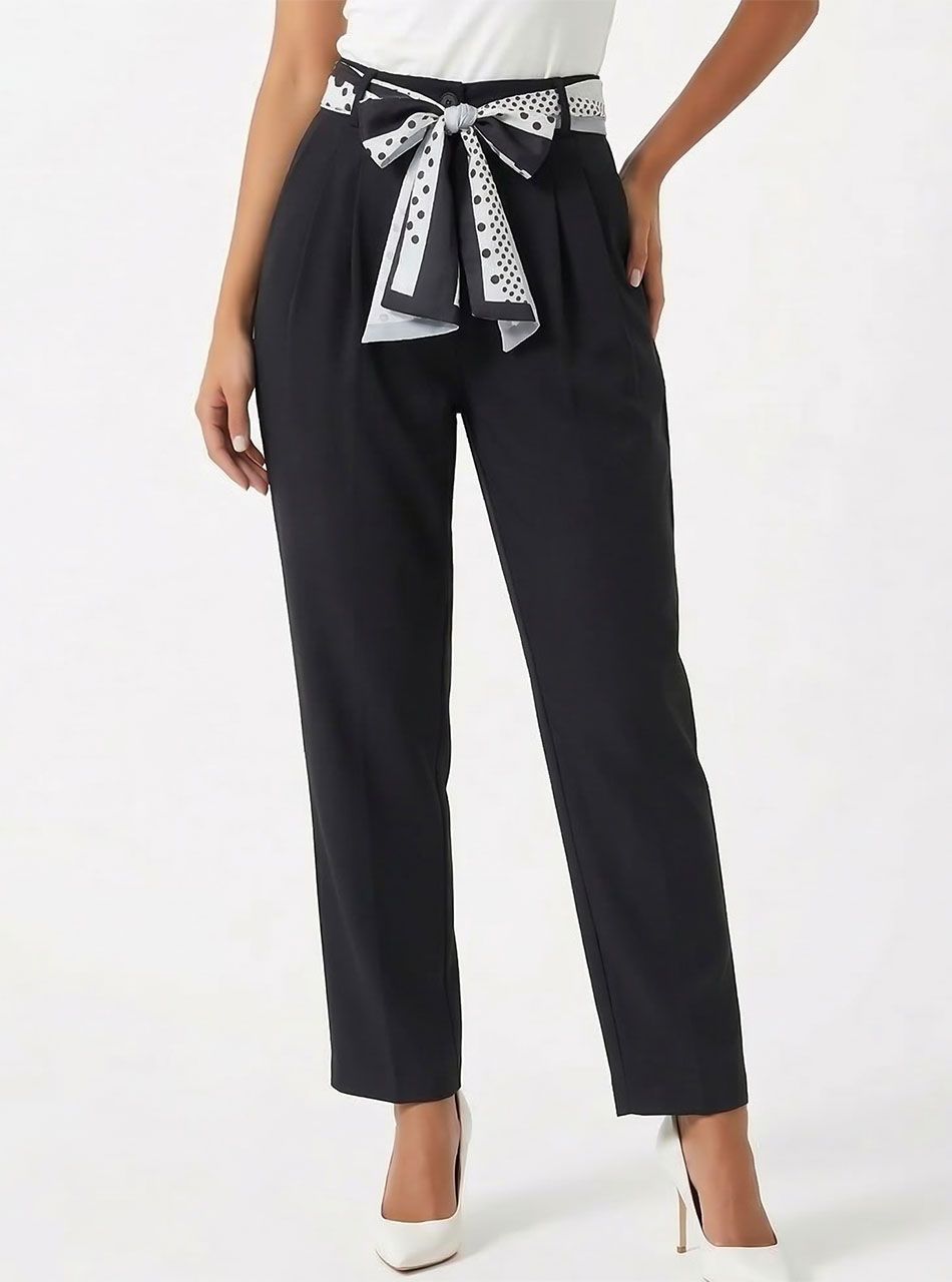 Mintás megkötős, zsebes nadrág (fekete)