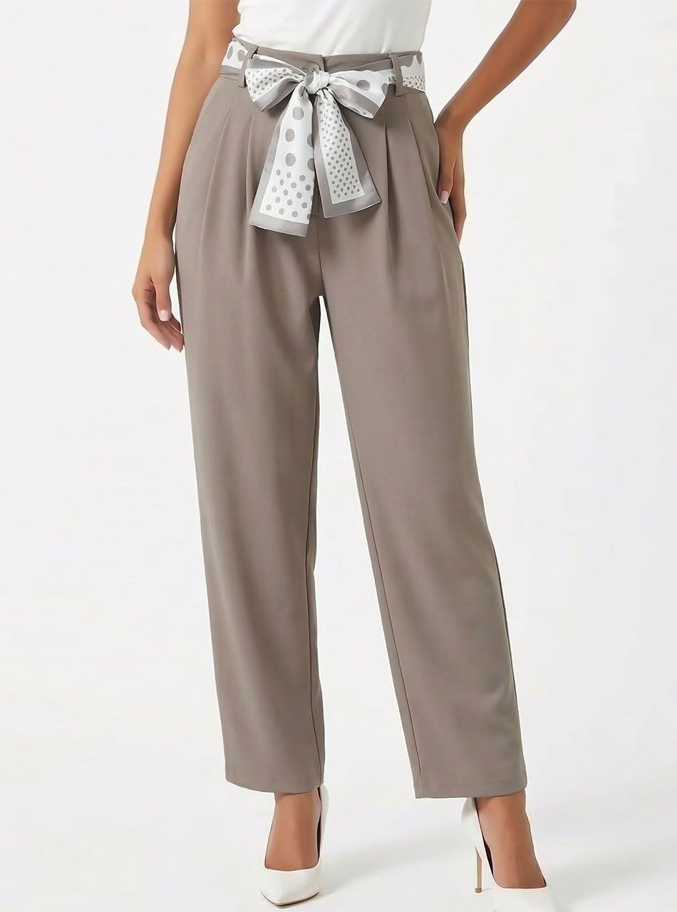 Mintás megkötős, zsebes nadrág (tejeskávé)