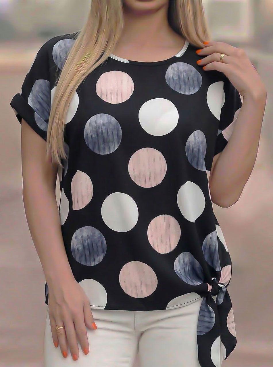 Oldalt kötős, pöttyös felső (fekete)