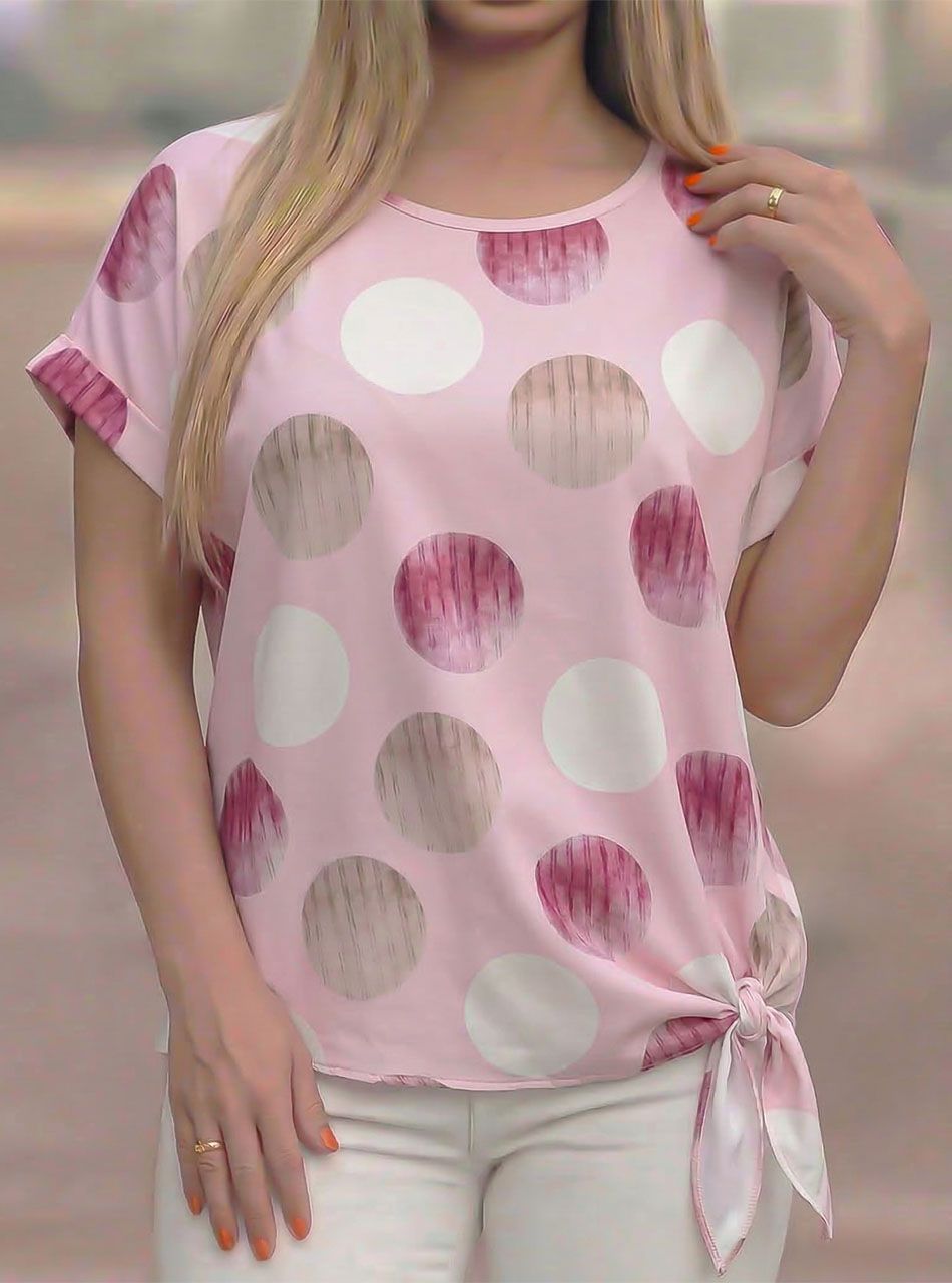 Oldalt kötős, pöttyös felső (rózsaszín)