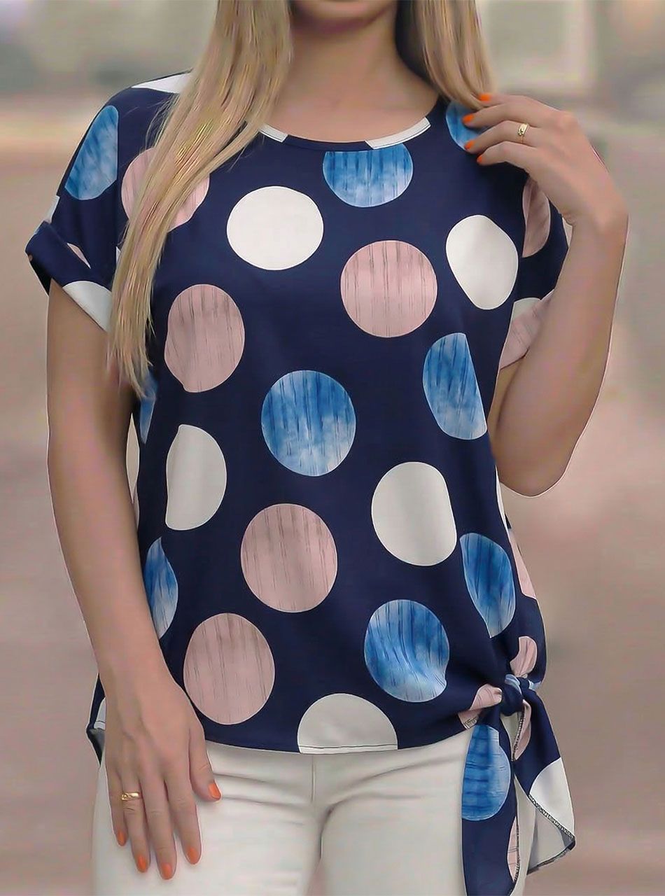 Oldalt kötős, pöttyös felső (sötétkék)