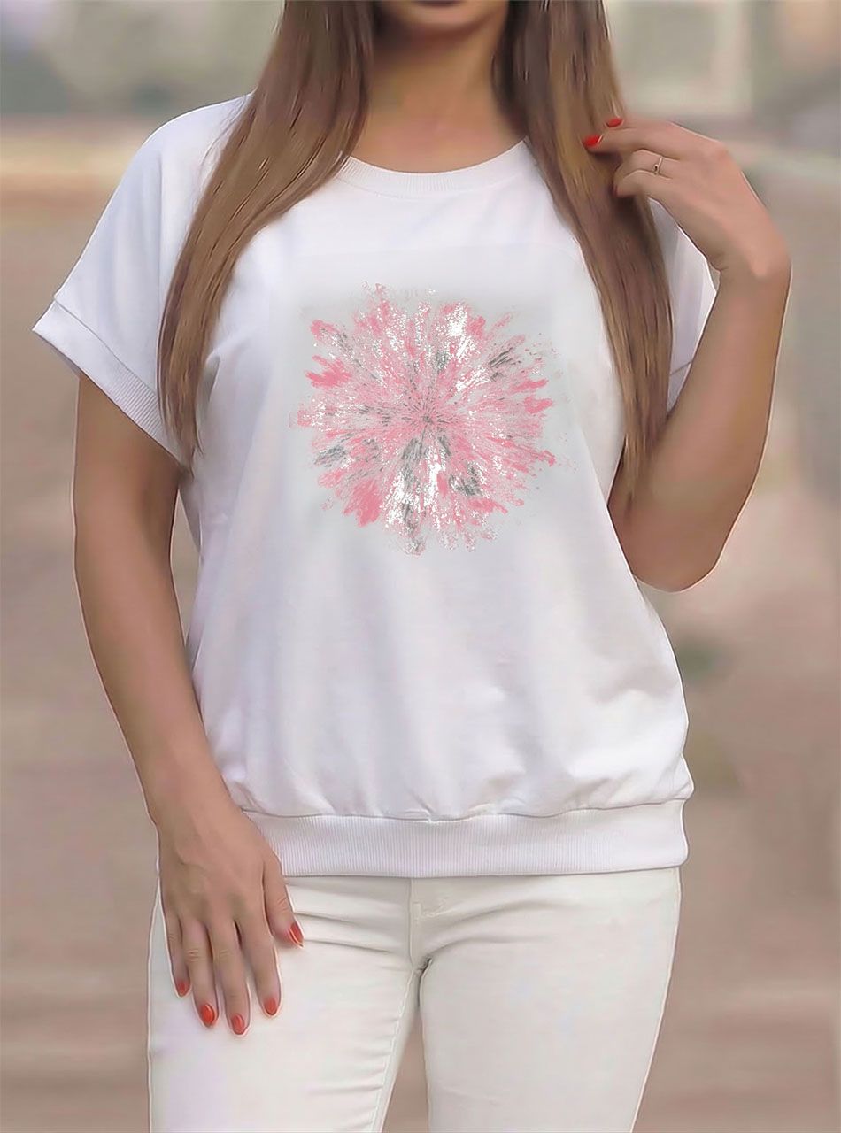 Passzés aljú, ezüst virág mintás felső (fehér)