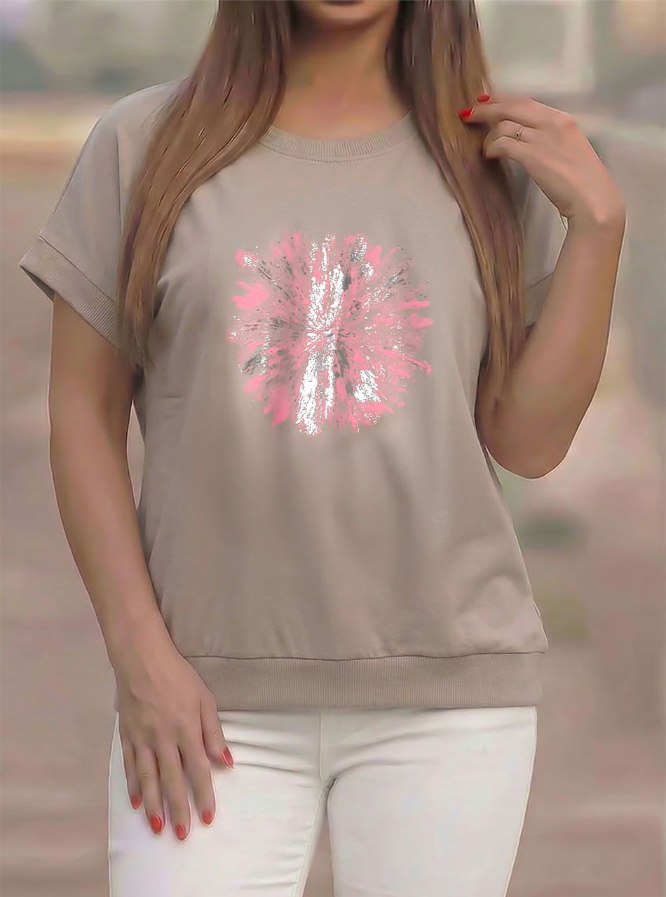 Passzés aljú, ezüst virág mintás felső (tejeskávé)