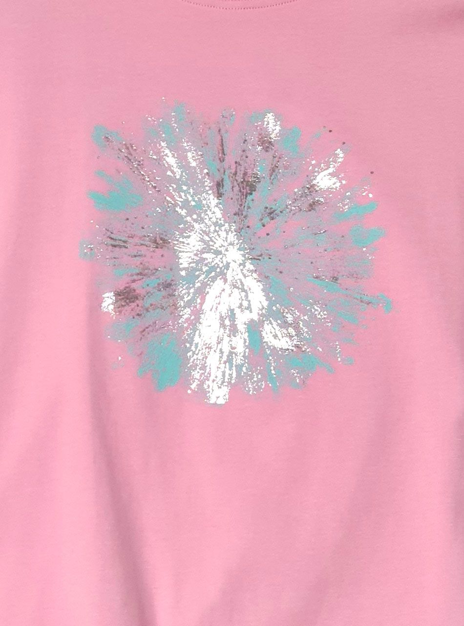 Passzés aljú, ezüst virág mintás felső (rózsaszín)