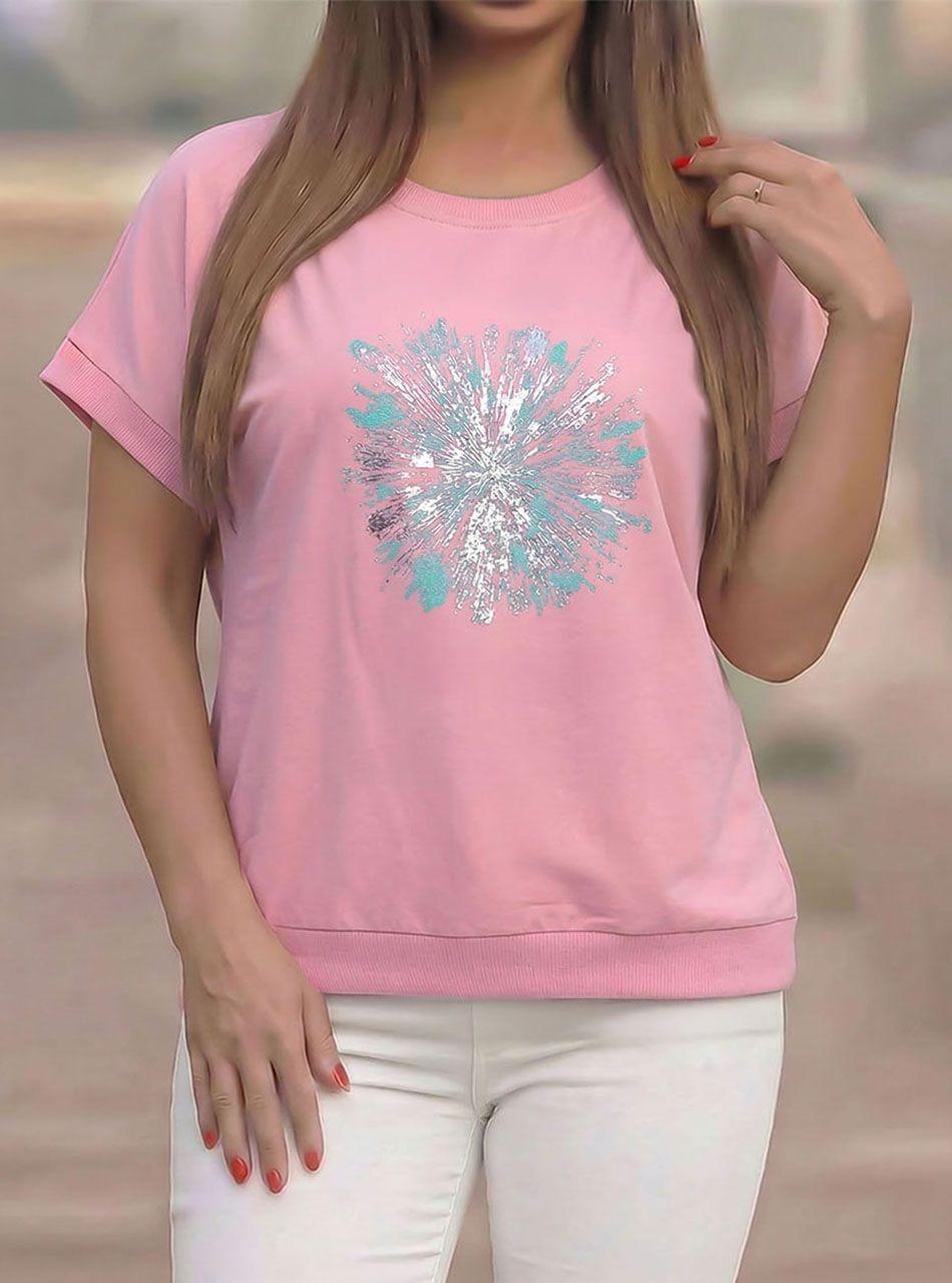 Passzés aljú, ezüst virág mintás felső (rózsaszín)