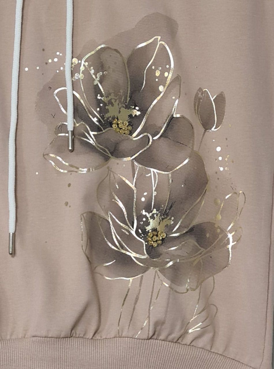 Nyaknál húzható, passzés aljú virág mintás felső (tejeskávé) 