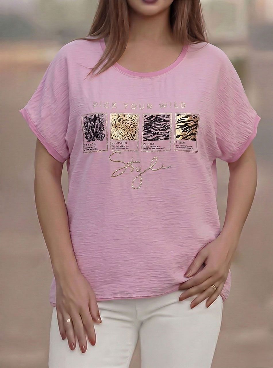 Gyűrt hatású, strasszos-mintás felső (rózsaszín)