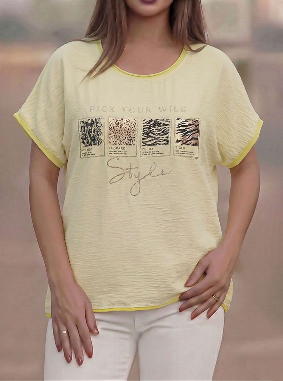 Gyűrt hatású, strasszos-mintás felső (sárga)