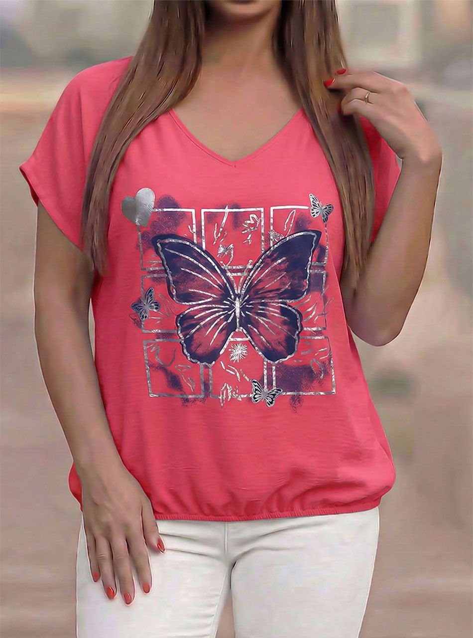 Gumis aljú, lenge mintás felső (málna)