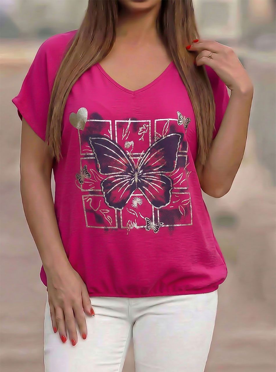 Gumis aljú, lenge mintás felső (pink)