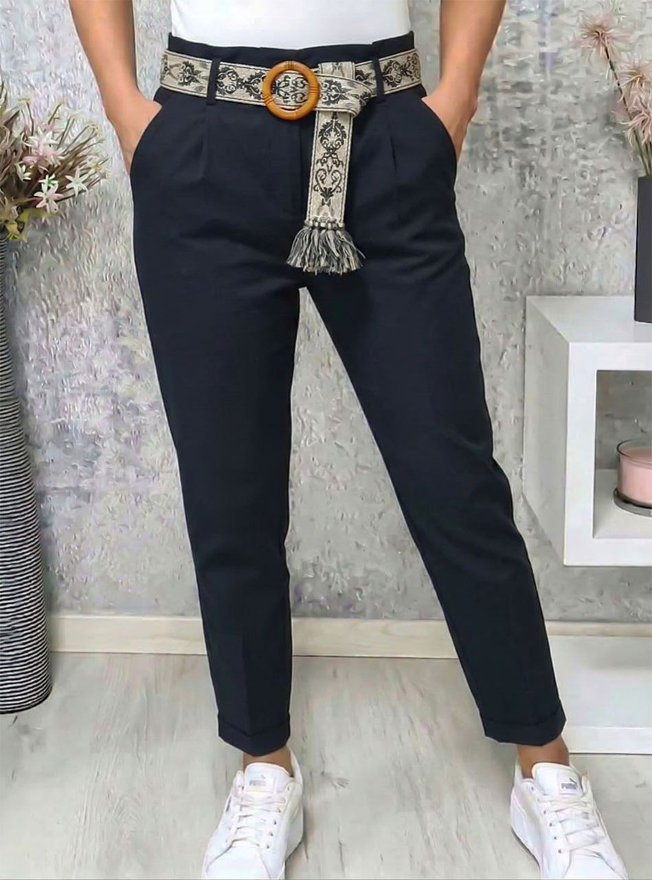 Annie, zsebes nadrág mintás övvel (fekete)