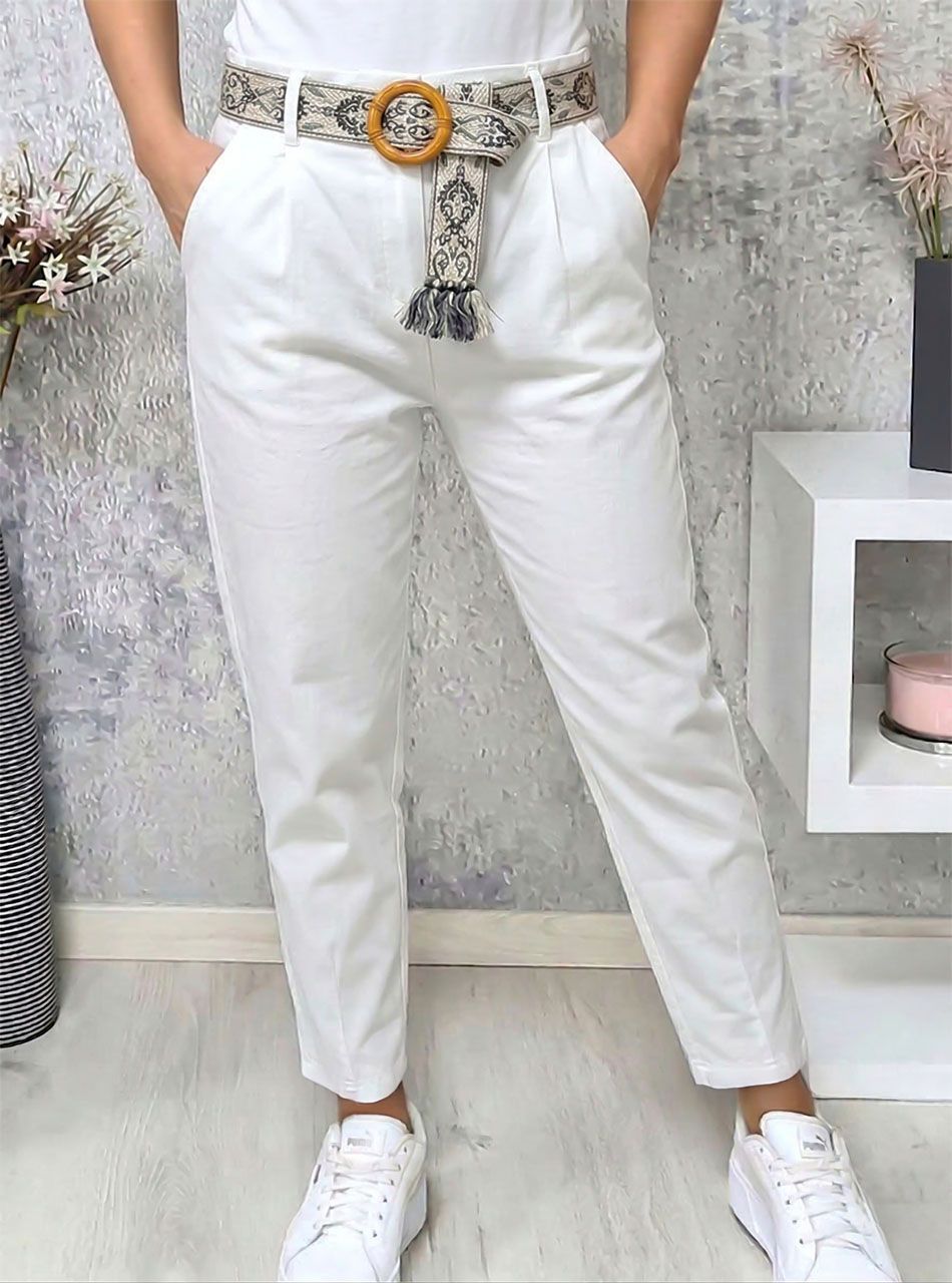 Annie, zsebes nadrág mintás övvel (fehér)