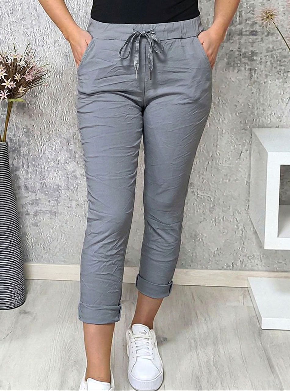 Gyűrt hatású, zsebes nadrág (szürke)