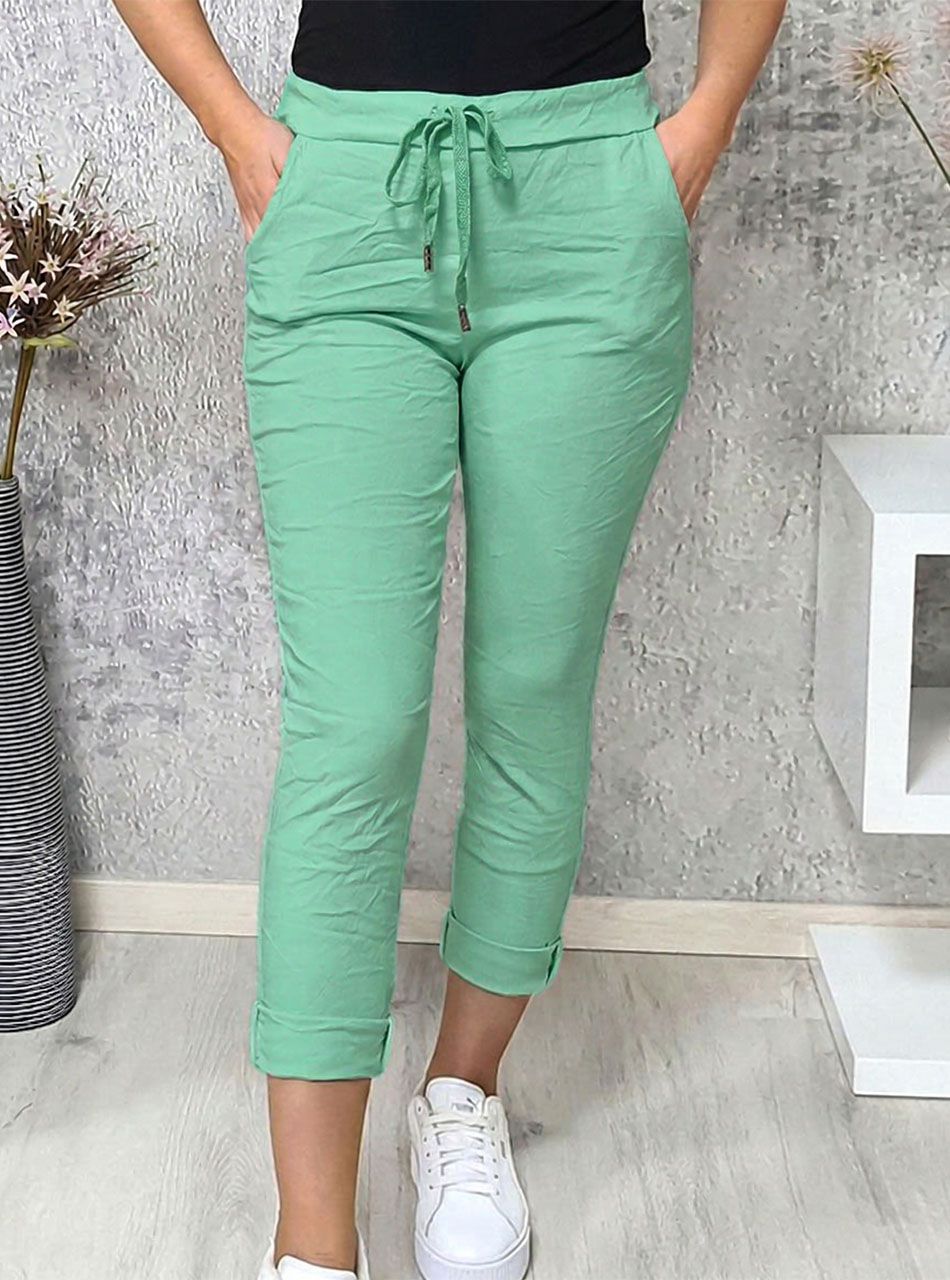 Gyűrt hatású, zsebes nadrág (zöld)