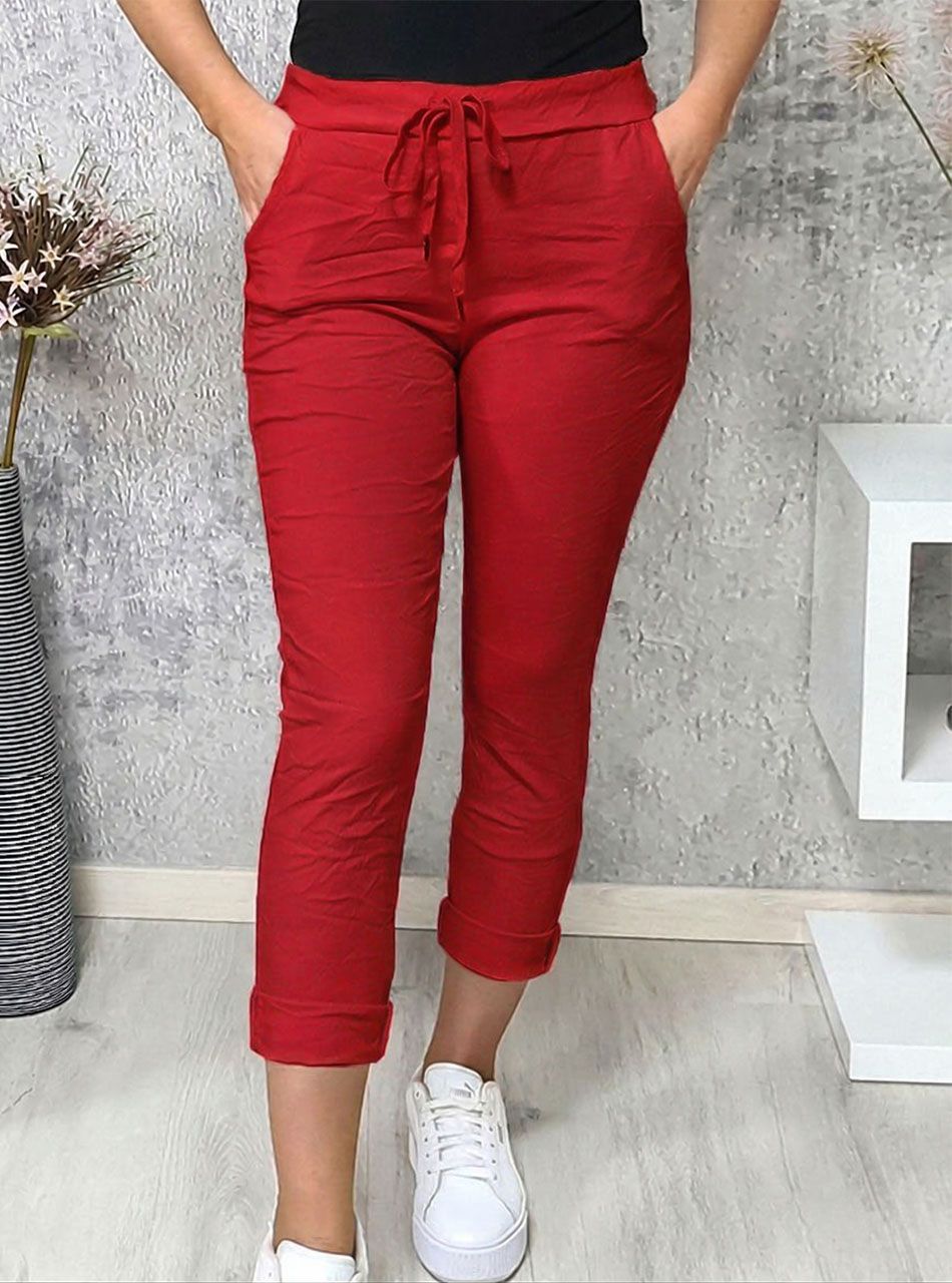 Gyűrt hatású, zsebes nadrág (piros)