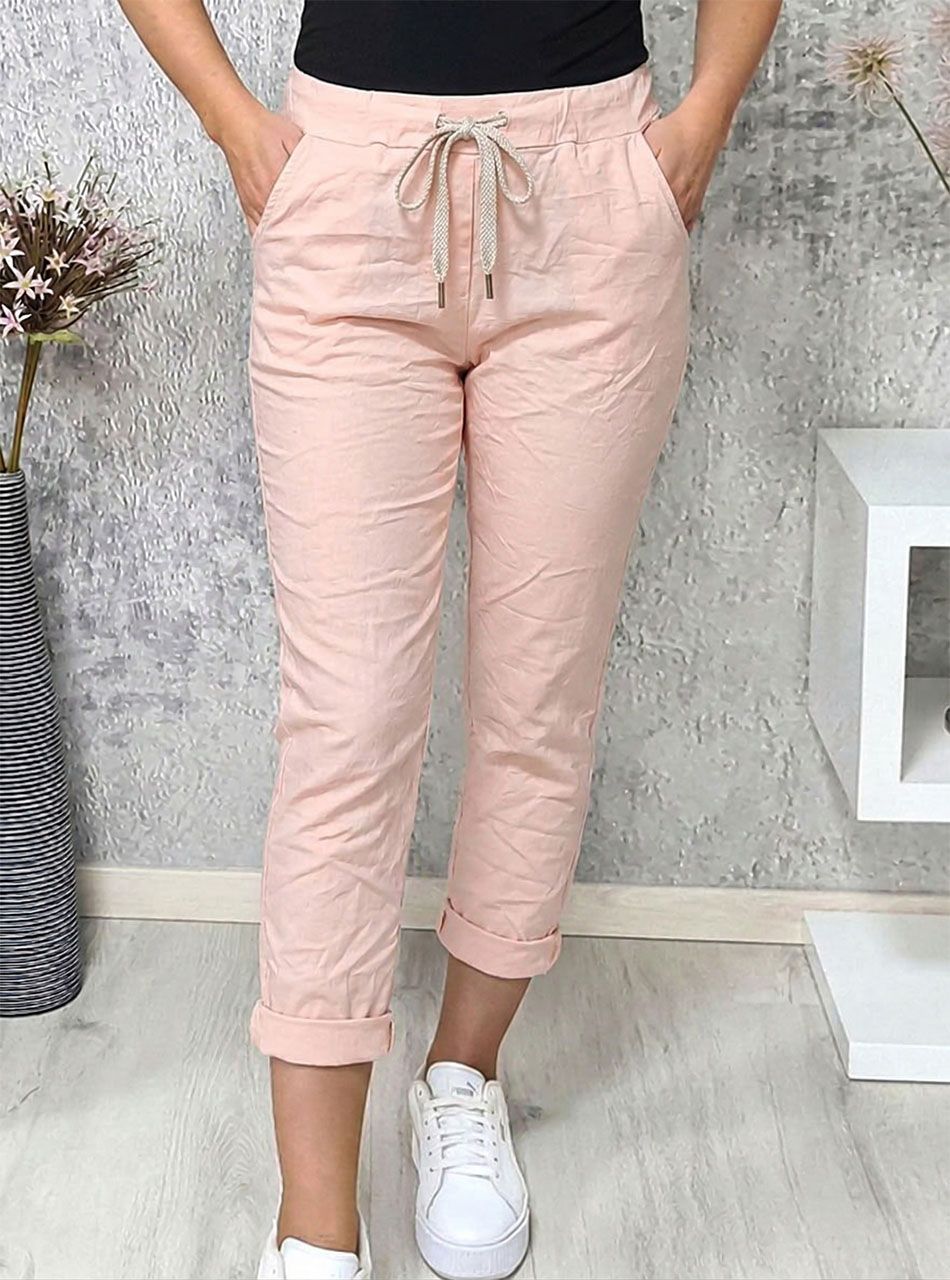 Gyűrt hatású, zsebes nadrág (rózsaszín)