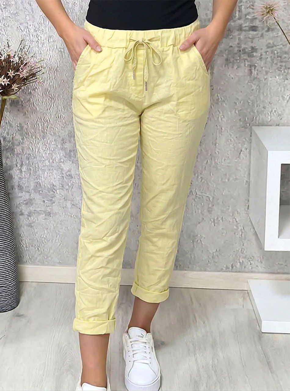 Gyűrt hatású, zsebes nadrág (sárga)