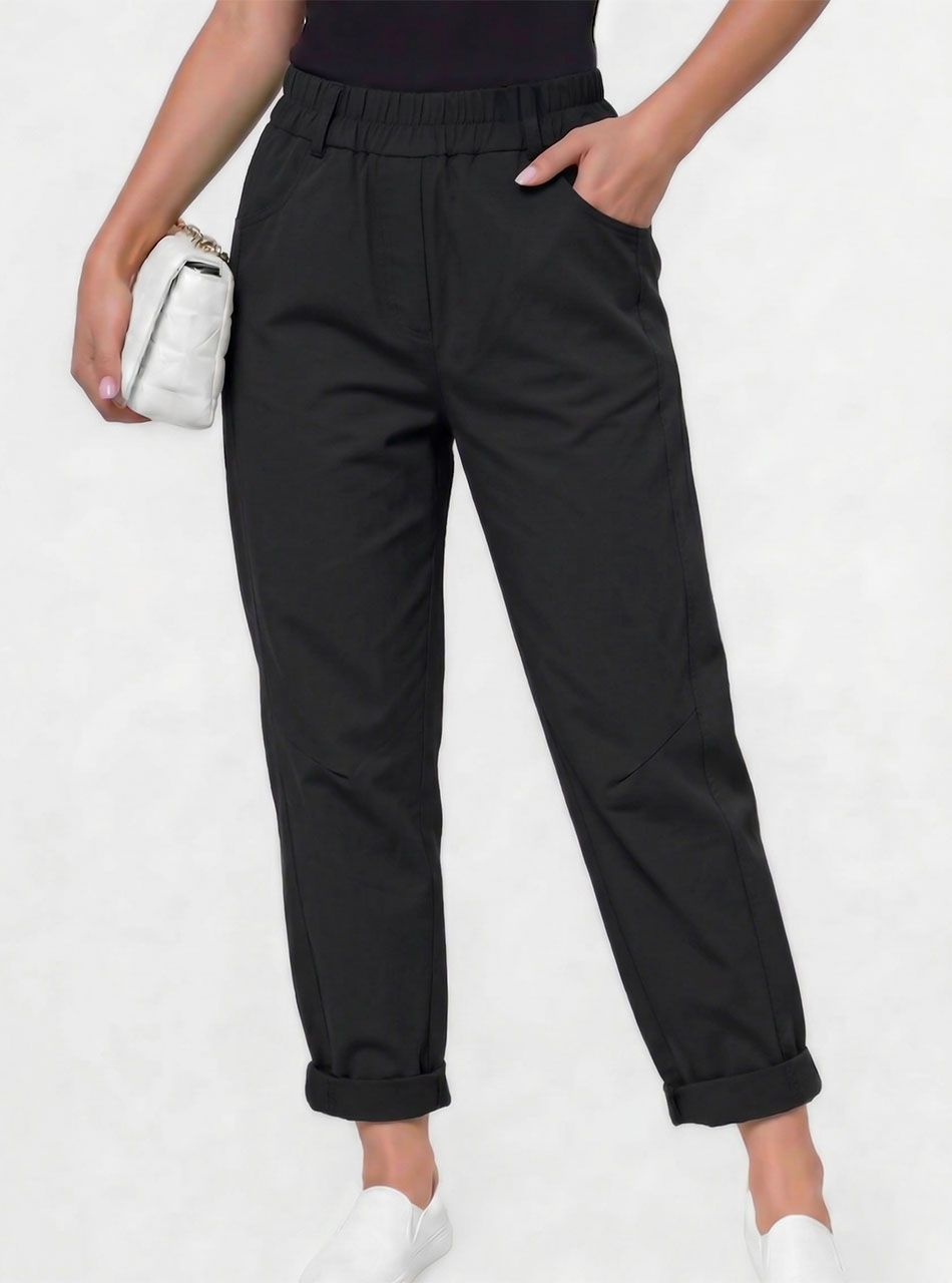 Zsebes, gumis derekú nadrág (fekete)