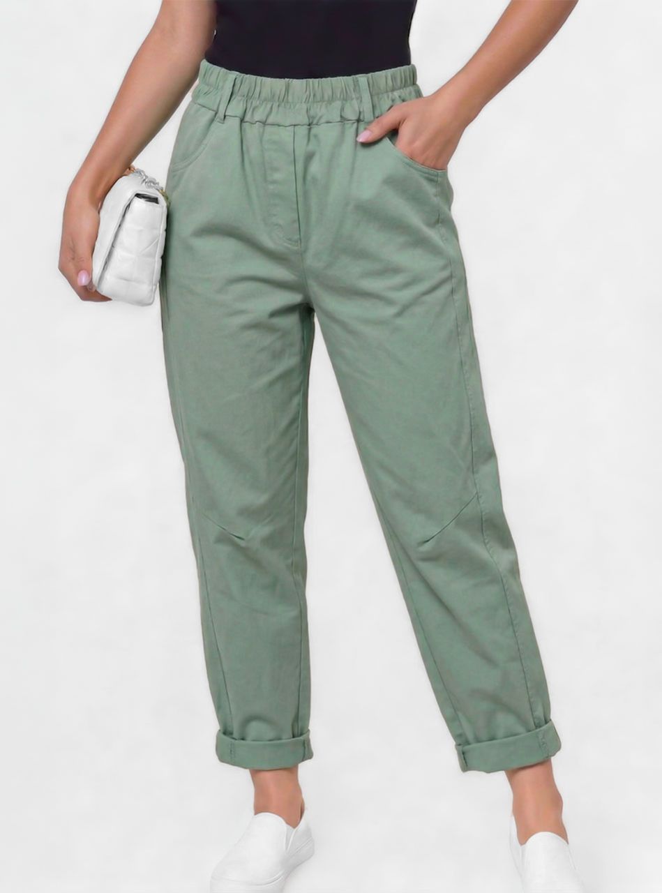 Zsebes, gumis derekú nadrág (kheki)