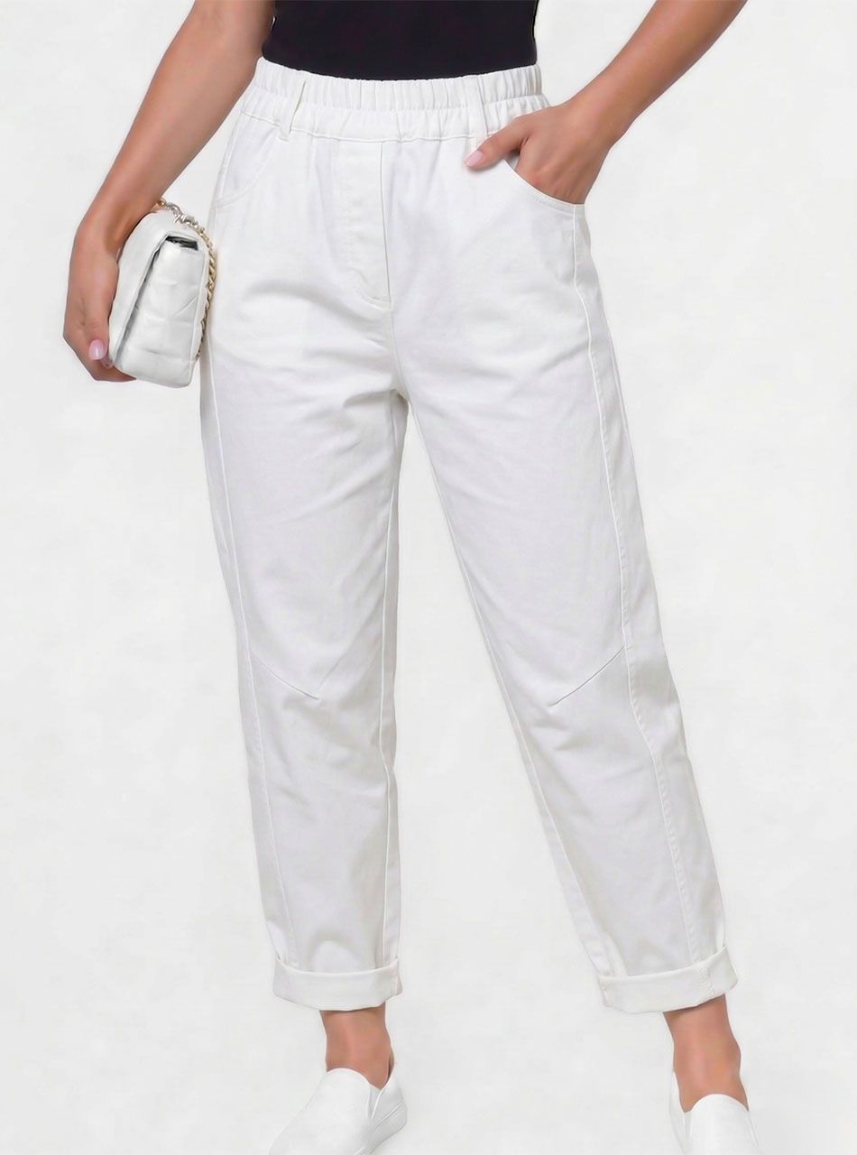 Zsebes, gumis derekú nadrág (fehér)