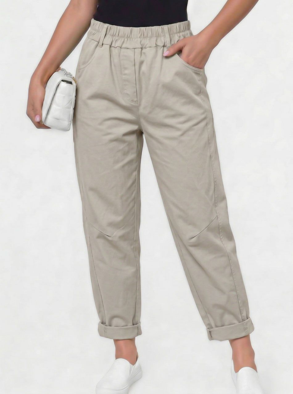 Zsebes, gumis derekú nadrág (bézs)