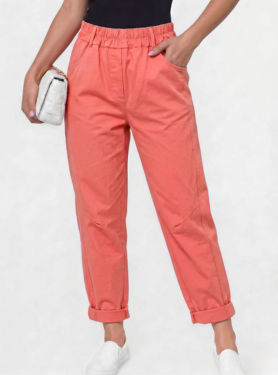 Zsebes, gumis derekú nadrág (korall)