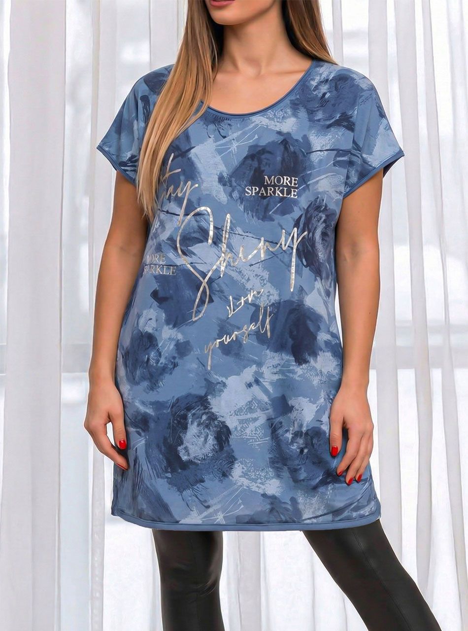 Ezüst feliratos, mintás ruha (farmerkék)