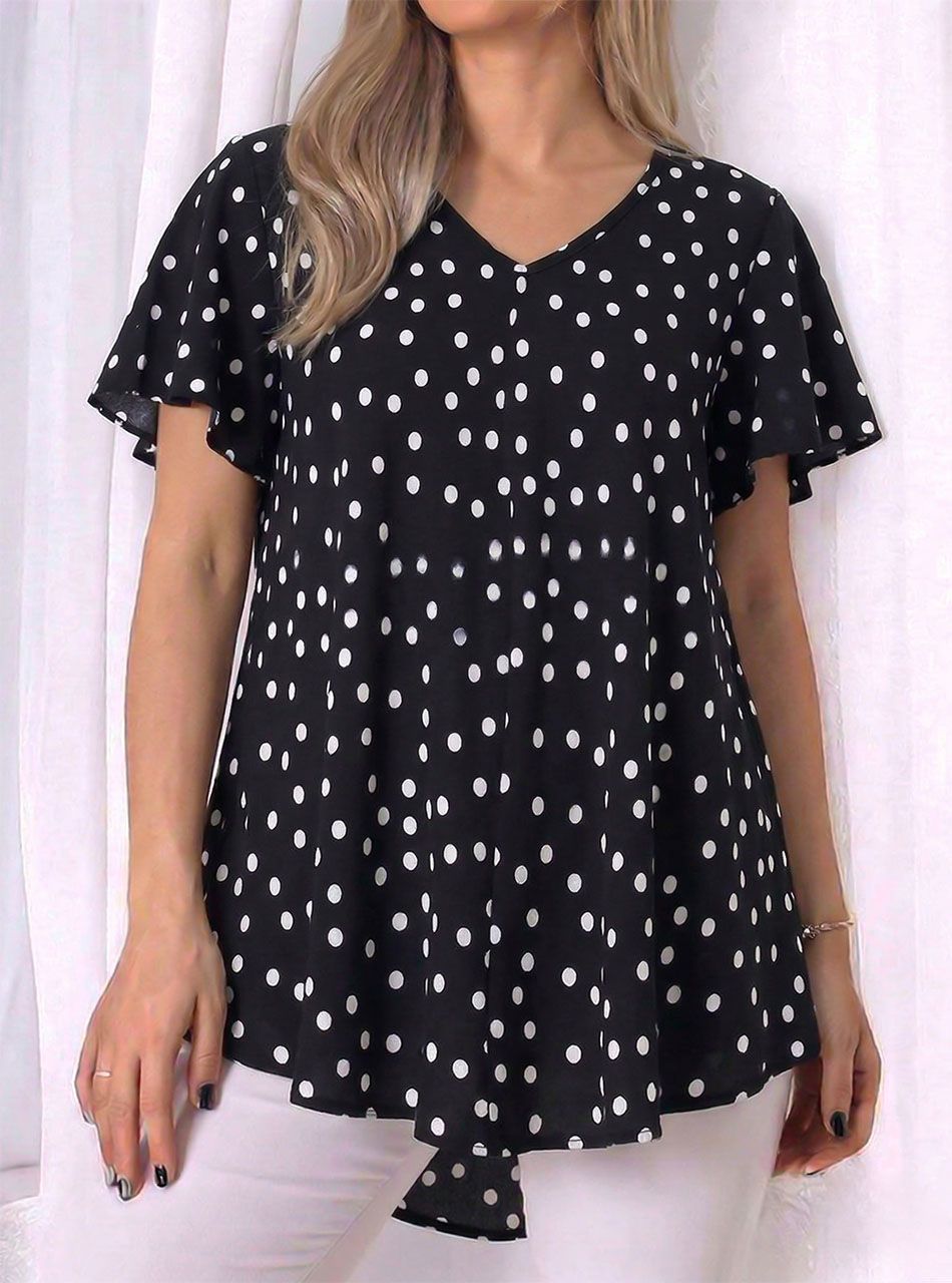 A vonalú, lenge pöttyös felső (fekete)