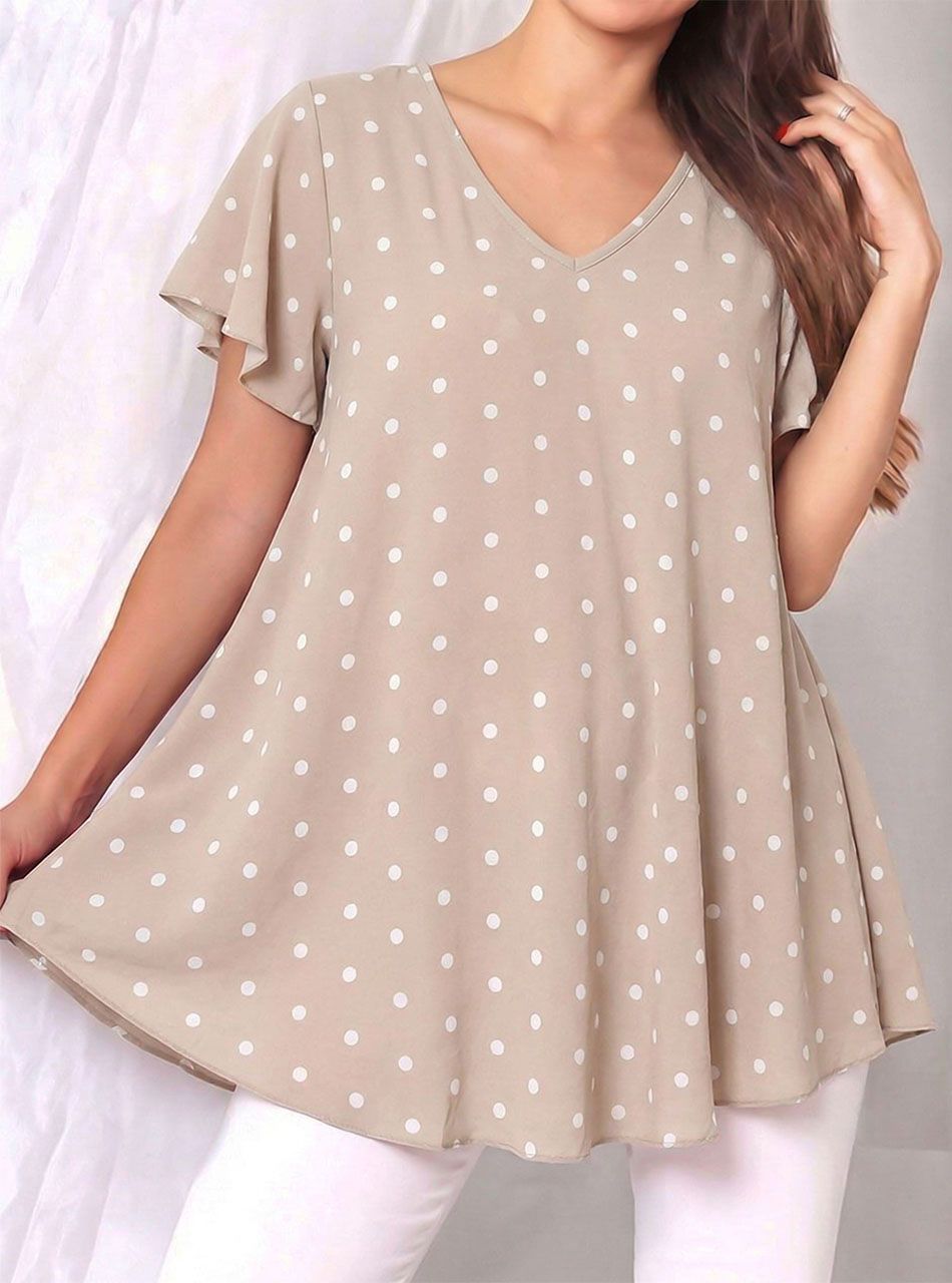 A vonalú, lenge pöttyös felső (bézs)