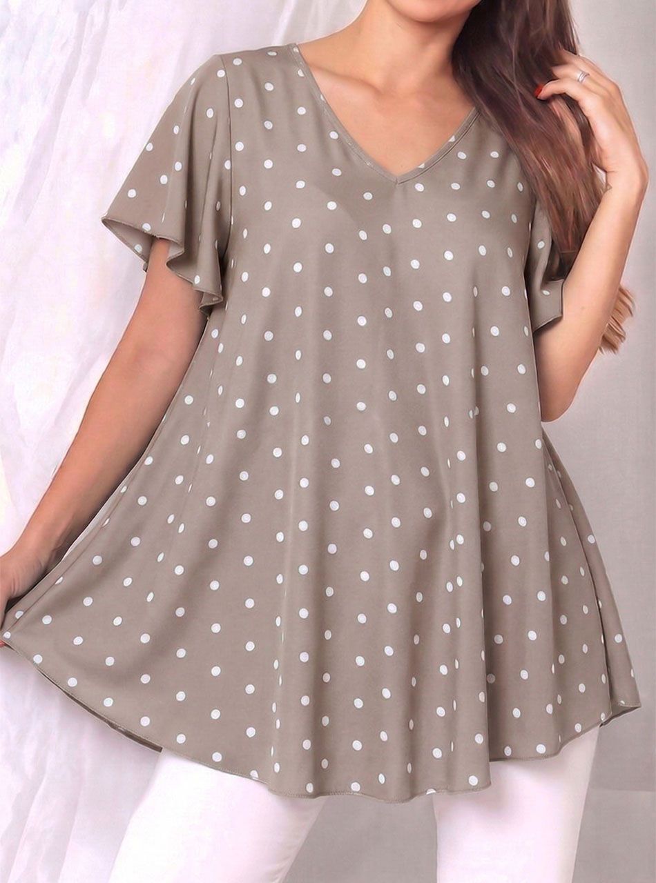 A vonalú, lenge pöttyös felső (tejeskávé)